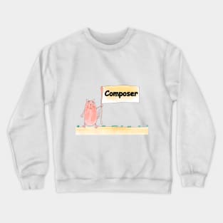 Composer. Profession, work, job. Cat shows a banner with the inscription. Watercolor illustration. A gift for a professional. Crewneck Sweatshirt